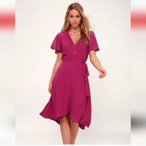 Lulus Fuchsia High Low Wrap Dress